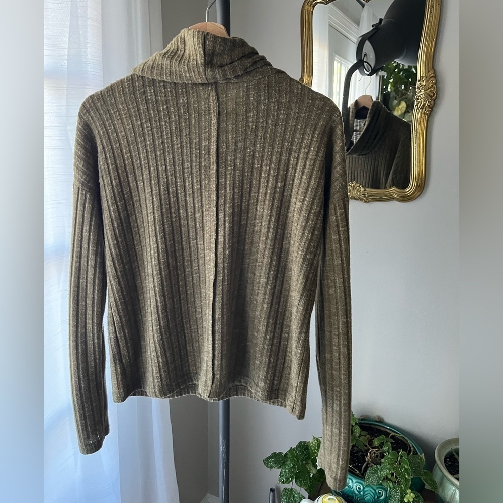 BP Olive Green Ribbed Soft Dolman Long-sleeve Cowl Turtleneck Fall Cozy Top - Picture 3 of 6